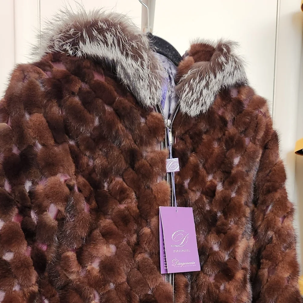 NWT Genuine Mink Fur Real Fox Fur Leather Coat  Only One Available - Picture 2 of 15